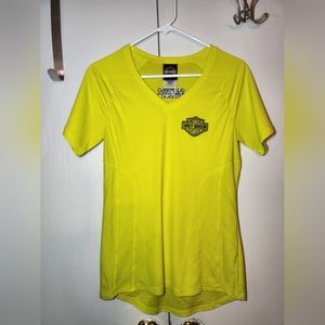 Harley-Davidson Women's Yellow V-Neck Top Medium